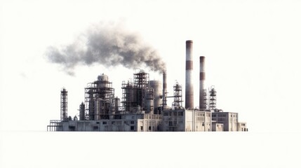 Fototapeta premium Industrial Complex with Smoke Plumes Emitting from Tall Chimneys