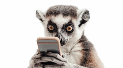 Obraz premium Happy Lemur with Smartphone