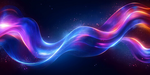 Fototapeta premium Vibrant abstract waves of colorful light on a dark background, ideal for technology backgrounds, digital art, or futuristic design concepts. 