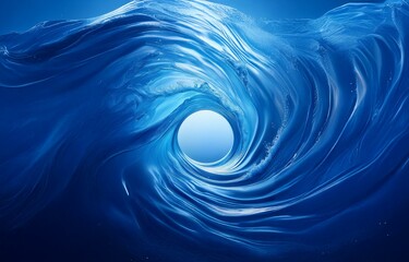 A swirling blue vortex in a deep ocean, revealing a glimpse of a lighter sky.