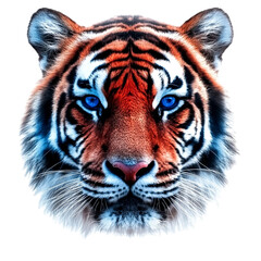 Fototapeta premium A tiger face with red and blue stripes