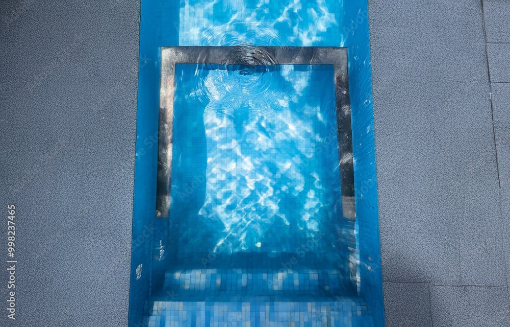 Aufkleber overhead view of a small, rectangular pool with blue tiled walls and a black frame surrounding the p