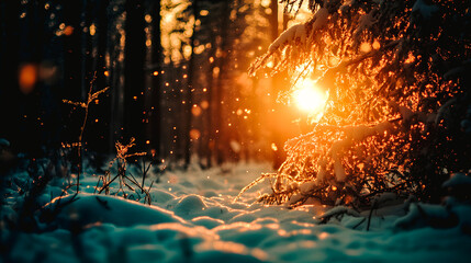 Obraz premium Soleil couchant sans la forêt, paysage d'hier