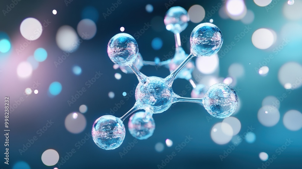Poster molecular structure with colorful bokeh background