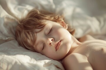 Peaceful Sleeping Child with Cozy Blanket in Warm Pastel Tones
