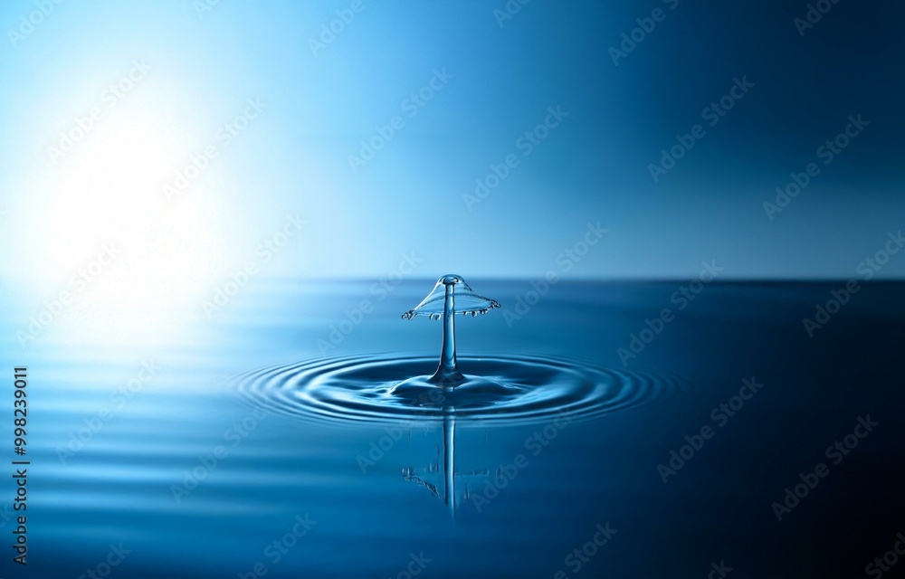 Poster a single water drop falls into a pool of water, creating a crown-shaped splash and ripples.