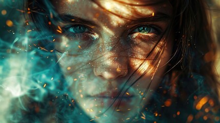 A detailed look at someone's face, featuring bright blue irises © Fotograf