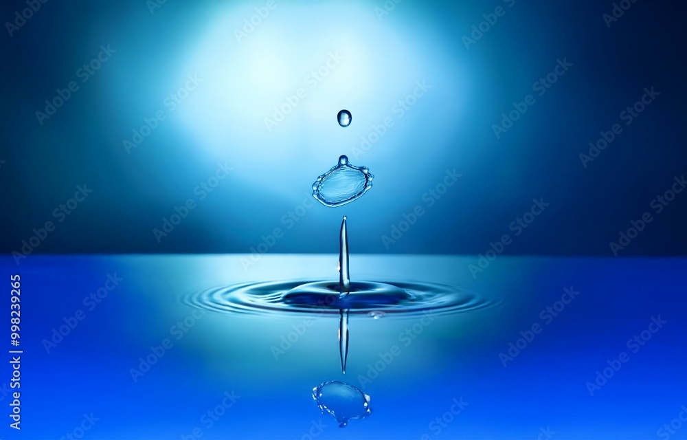 Poster a single water drop falls into a still body of water. the drop creates a small splash and ripples ra