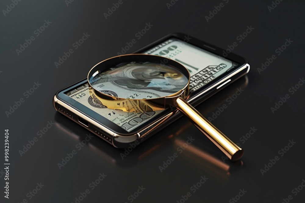 Poster A person using a cell phone with a built-in magnifying glass, great for searching small items or reading fine print