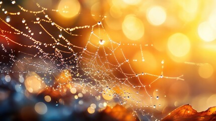 Fototapeta premium Halloween spider web with dewdrops.