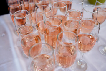 Wedding catering. Celebration marriage concept. Restaurant and bar alcohol menu. Luxury drink. Banquet service outdoor.