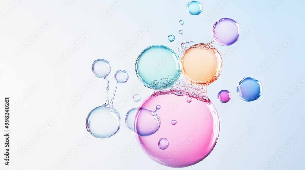 Poster colorful bubbles floating on soft background
