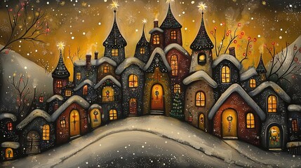 Fototapeta premium Santa clause village at north pole. Christmas night with decoration. Vintage christmas. Ai generative