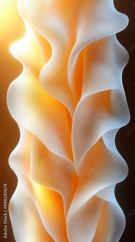 Poster a stunning artistic piece featuring soft, flowing curves that blend light and shadow, creating a mes