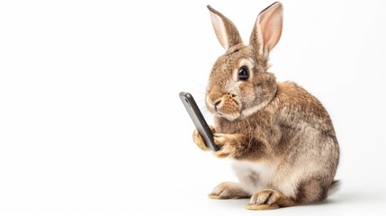 Fototapeta premium Happy Rabbit with Smartphone