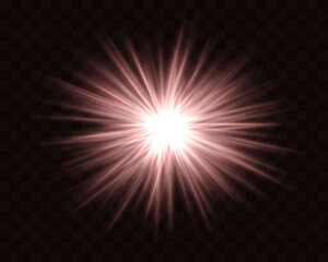 Abstract green star explosion. Glowing starburst effect isolated on dark background. Radiant beams with bright glowing center. Graphical patch of reflected light. Lens flare. Vector illustration.