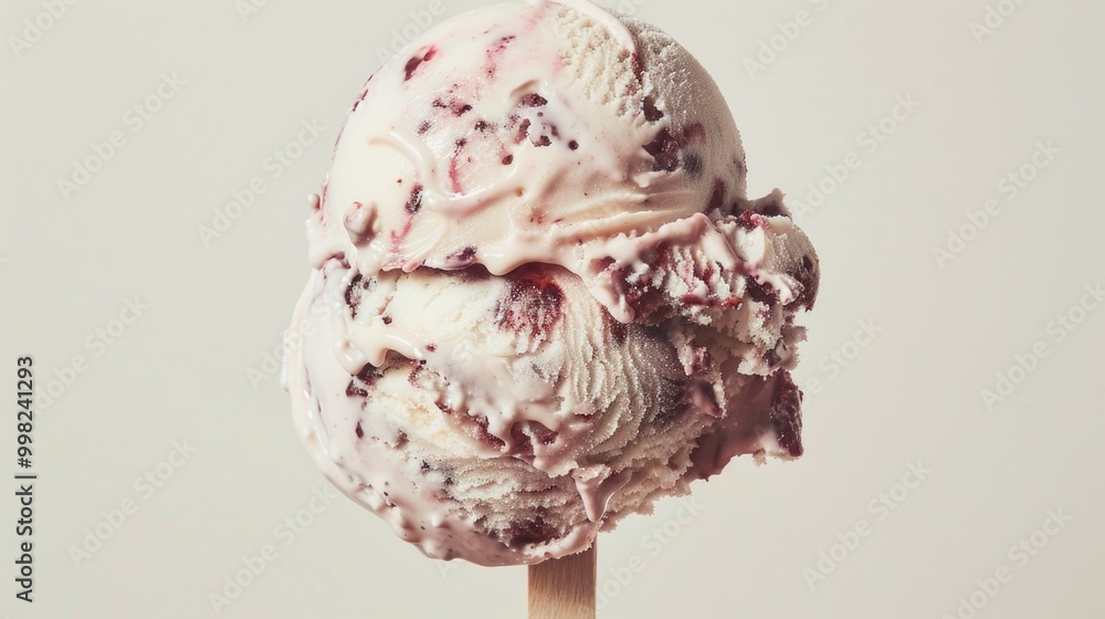 Poster a single scoop of ice cream on a stick, ready to be enjoyed