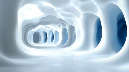 Obraz premium A surreal abstract tunnel with smooth white surfaces and gentle curves, creating an ethereal, tranquil atmosphere.