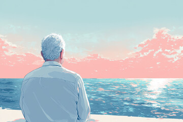 Serene Sunset Over Ocean, Pastel Colors, Contemplative Mood