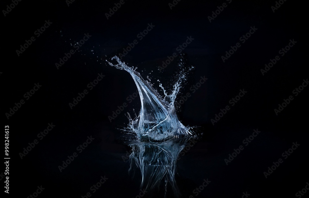 Poster a splash of water freezes in mid-air, creating a dramatic and abstract shape. the water droplets are