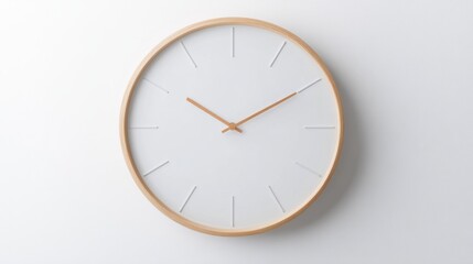 A minimalist wall clock with a white face, isolated on a white background