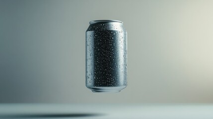 A Single Silver Aluminum Can Covered in Water Droplets
