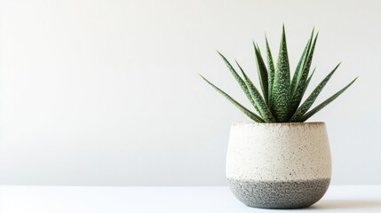 A potted indoor plant in a minimalist ceramic pot, isolated on a white background