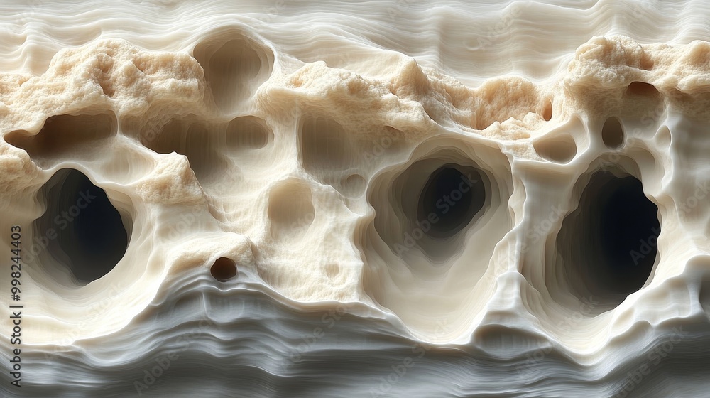 Poster abstract pattern showcasing smooth textures and organic shapes with holes, ideal for backgrounds or 