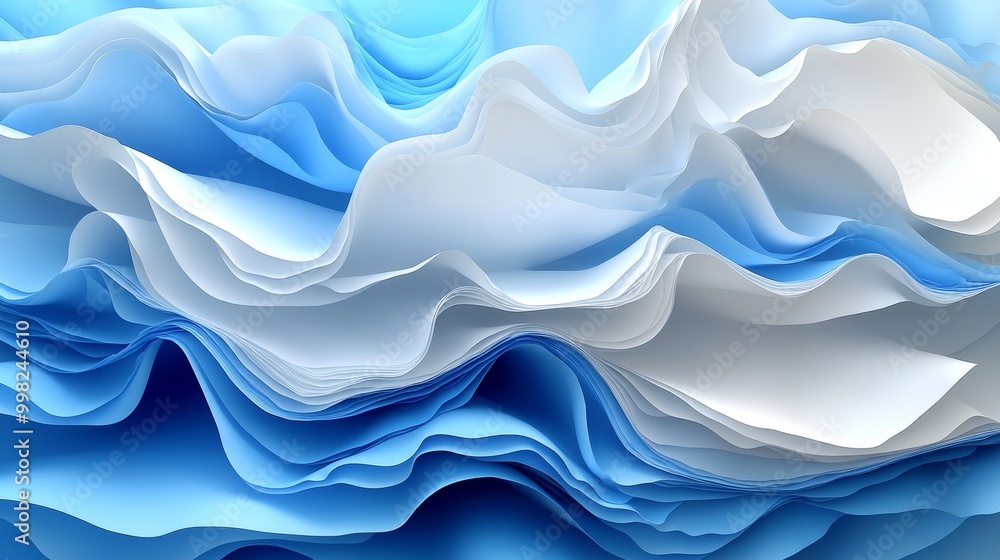 Aufkleber abstract waves of blue and white paper create a serene and calming background, perfect for design an