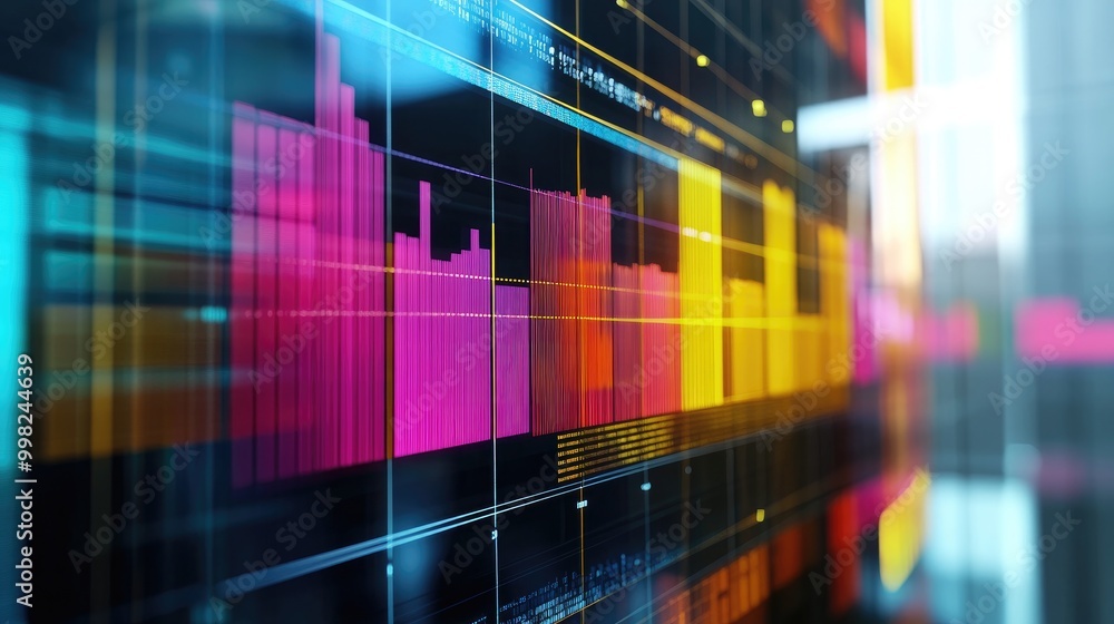 Aufkleber a multi-colored 3d bar chart displayed on a transparent digital board, illustrating business trends 