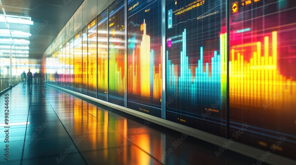 Aufkleber a multi-colored 3d bar chart displayed on a transparent digital board, illustrating business trends 