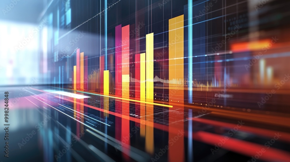 Aufkleber a multi-colored 3d bar chart displayed on a transparent digital board, illustrating business trends 