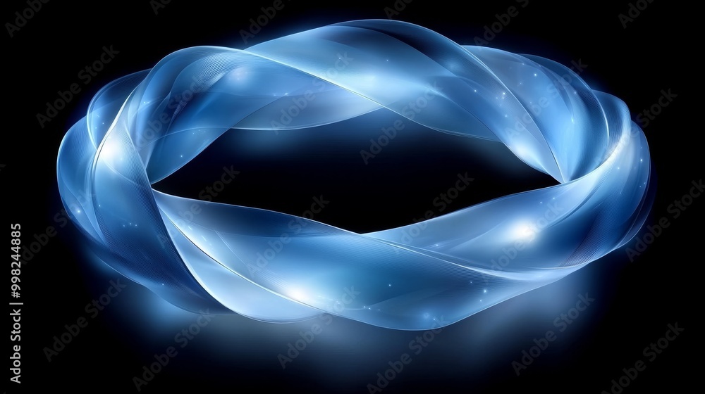 Aufkleber an elegant blue abstract design featuring a twisted ribbon pattern with a luminous glow on a black b
