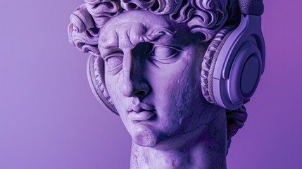 A statue of a man wearing headphones, great for use in music-themed or technology-related contexts