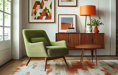 Vibrant Green Mid-Century Modern Living Room Design