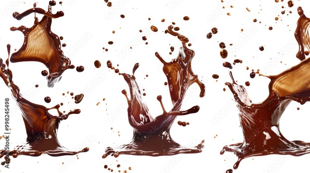 Poster a close-up shot of a rich and creamy chocolate splashing into a bowl or surface, great for food-rela