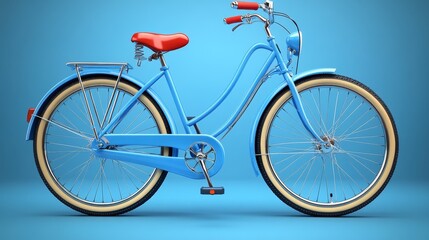 Fototapeta premium Classic blue bicycle with a retro design and red accents, perfect for leisurely rides and vintage-themed projects.