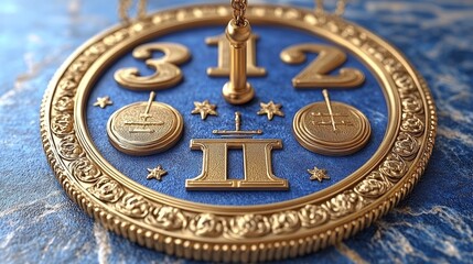 Obraz premium Close-up of a decorative clock face showcasing intricate gold details and a unique blue background, capturing timeless elegance.