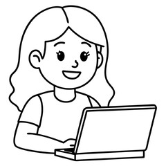 girl typing on a laptop cartoon