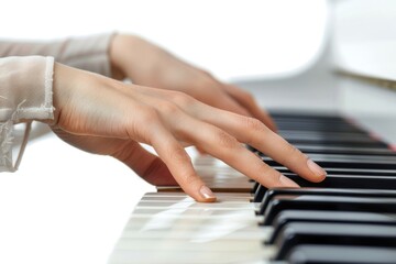 Fototapeta premium A close-up shot of a person playing the piano, showing the musician's hands and facial expression