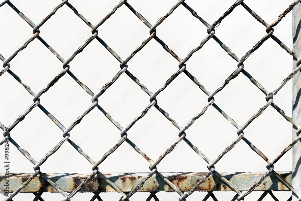 Poster A close-up shot of a chain link fence with a textured and rusty appearance