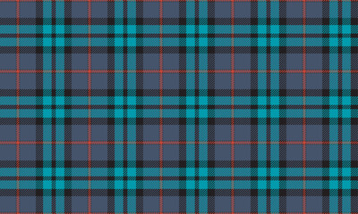 Plaid fabric pattern, blue, black, orange, seamless for textiles, and for designing clothes, skirts, pants or decorative fabrics. Vector illustration.
