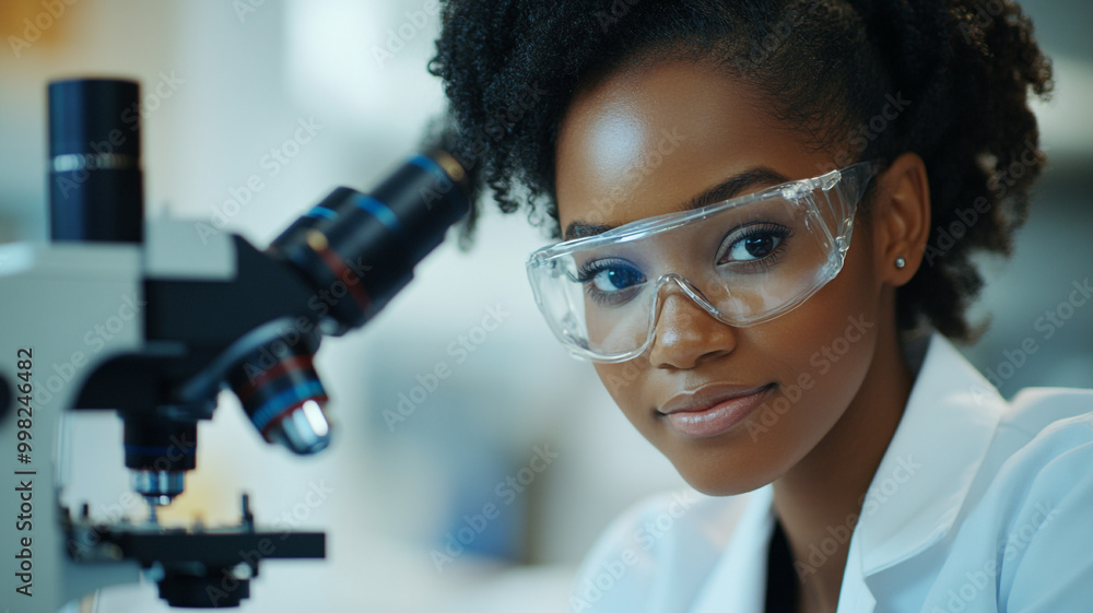Aufkleber young scientist examining specimens under a microscope in a modern laboratory setting