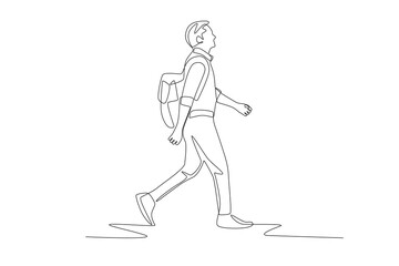 Men going to work. Commuting to work concept one-line drawing