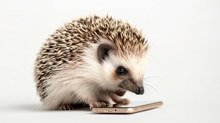 Obraz premium Happy Hedgehog with Smartphone