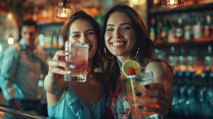 Women socializing at a bar, great for events or gatherings