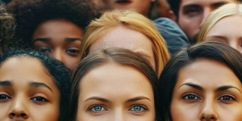 Obraz premium Fearful Crowd: Hiding faces, furtive glances, whispered rumors.