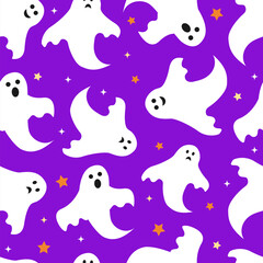 Halloween seamless pattern with cute cartoon ghosts. Vector background for scrapbooking, fabric, textile, wrapping paper, etc.