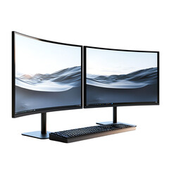 A modern dual curved monitor setup with a sleek design, perfect for gaming, productivity, and immersive experiences.
