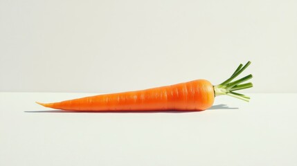 Single Orange Carrot with Green Top on White Background